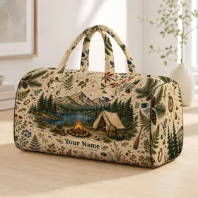 Mountain Lake Camping Tent Campfire Heritage Wilderness Gift For Outdoor Lovers And Hikers Quilted Weekend Bag