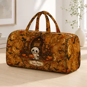 Mummy Panda With Pumpkin Pail For Halloween Trick Or Treat Autumn Cottage Style Gift Quilted Weekend Bag