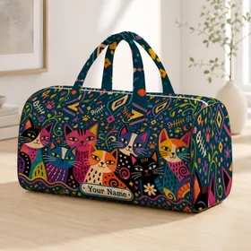 Bold Abstract Cartoon Cats In Jewel Color Collage For Travel Gym Days And Cat Lovers Quilted Weekend Bag