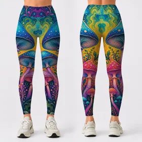 Psychedelic Mushroom Garden Fantasy Festival Yoga Lounge Boho Rave Plus Size Women Leggings