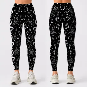 Monochrome Music Notes And Treble Clefs For Concert Nights And Chic Studio Style Leggings