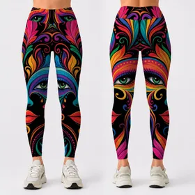 Vivid Masquerade Face Mask Neon Rainbow Carnival Fitness Fashion For Yoga Dance Women Leggings