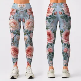 Watercolor Vintage Roses And Bees Romantic Spring Garden Yoga Lounge Style For Women Leggings