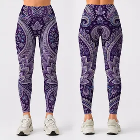 Royal Purple Paisley Mandala Boho Garden For Autumn Winter Festival Yoga Outfits Leggings