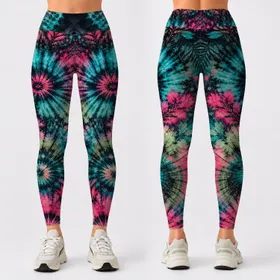 Ocean Sunset Tie Dye Marbled Boho Activewear Style For Yoga Fitness Beach Days And Travel Leggings