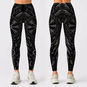 Viking Compass Ravens And Rune Sigils For Gothic Festival Outfits And Norse Fans Leggings