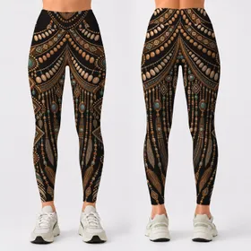 Boho Tribal Bead Medallion Fringe Motif For Festival Yoga And Boutique Style Lovers Leggings