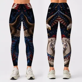 Patriotic Bald Eagle With Galloping Horses Western Americana Rodeo Night Style Look Leggings