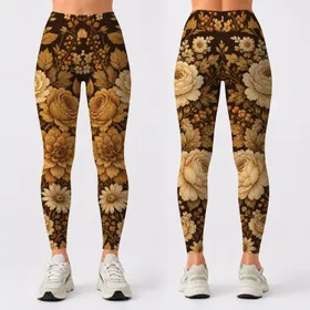Vintage Botanical Florals In Espresso Brown For Autumn Boho Outfits And Boutique Style Leggings