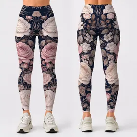Midnight Navy Romantic Rose Florals For Boutique Casual Style And Feminine Outfits Leggings