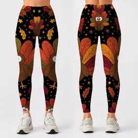 Whimsical Turkey Harvest Night Stars For Thanksgiving Fall Festival Autumn Outfits Leggings
