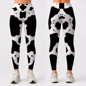 Black White Holstein Cowhide Spots Western Chic Monochrome Outfit For Women Rodeo Style Leggings