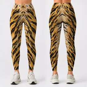 Champagne Tiger Stripe Animal Skin Luxury Boutique Athleisure Style For Yoga Women Leggings