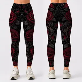 Crimson Roses And Silver Spiderwebs For Gothic Romance Nights And Dark Feminine Style Leggings
