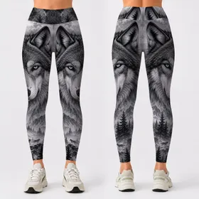 Majestic Gray Wolf In Misty Pine Forest For Wilderness Hiking Style And Gothic Outfits Leggings