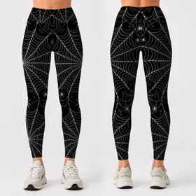 Ivory Spiderwebs On Black Gothic Halloween Monochrome Webs For Spooky Party Outfits Leggings