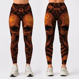 Sinister Skull Bone Lattice Gothic Halloween Streetwear Look For Dark Fashion Fans Leggings