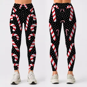 Black Polka Dot Candy Canes For Christmas Party Boutique Holiday Style Women Outfit Leggings