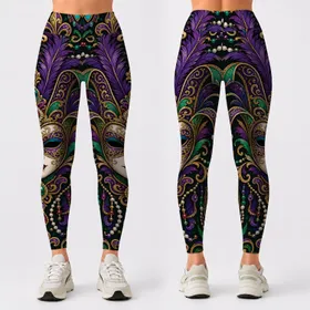 Venetian Masquerade Mask Mardi Gras Jewel Tone Carnival Glamour Outfit Festival Party Leggings