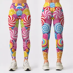 Oversized Candy Swirls And Lollipops Pop Art For Festival Yoga Dance Party Outfit Women Leggings