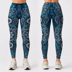 Ocean Turquoise Boho Mandala Paisley Marbling For Summer Yoga And Festival Style Leggings