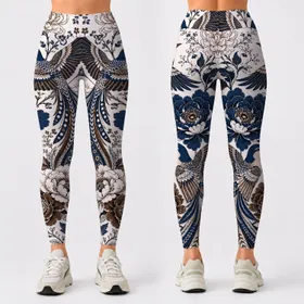 Navy Songbird Peony Floral Toile For Yoga Studio Workouts And Boho Athleisure Style Leggings