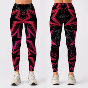 Rose Red Star Motifs On Black For Everyday Casual Streetwear And Plus Size Confidence Leggings