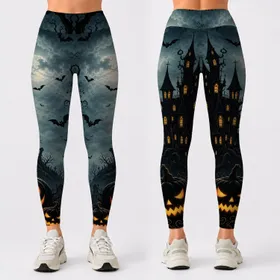 Haunted Castle Jack O Lantern Cemetery Scene For Spooky Halloween Nights Women Outfit Leggings