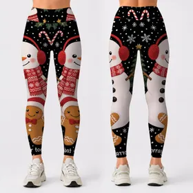 Snowman And Gingerbread Christmas Snowflakes Festive Holiday Outfit For Plus Size Women Leggings