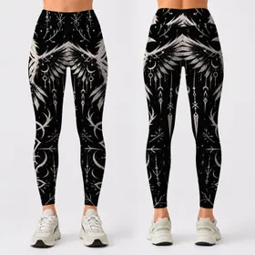 Gothic White Raven Sigil Talisman For Occult Streetwear Festival Goth Punk Style Leggings
