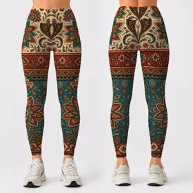 Bohemian Paisley Floral Tribal Ornament For Festival Yoga And Free Spirit Looks Leggings