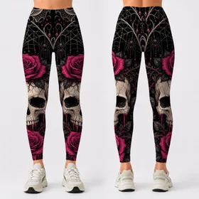 Gothic Skull Magenta Rose Spiderweb Nocturne For Alt Nightlife And Festival Wear Leggings