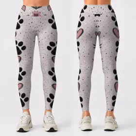 Black Paw And Pink Heart Cascade For Western Casual Pet Lover Boutique Outfits Style Leggings