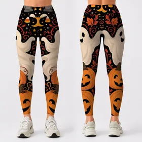 Cute Ghost And Jack O Lantern Halloween Vibes For Cozy Autumn Parties And Trick Or Treat Leggings