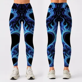 Electric Blue Gothic Hearts And Flames For Dark Romance Festival Streetwear Nights Leggings