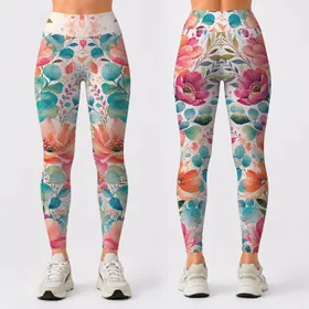 Coastal Botanical Florals With Eucalyptus Leaves For Summer Resort Style Plus Women Leggings