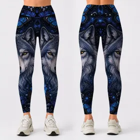 Mystic Wolf Blue Floral Butterfly Fantasy Wildlife For Yoga Gym Festival Women Outfits Leggings