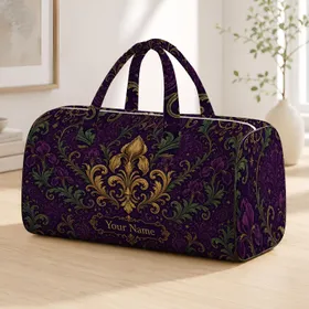 Golden Iris Fleur De Lis Damask For Elegant Holiday Getaways And Luxe Gifts For Her Quilted Weekend Bag