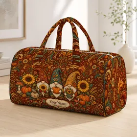 Harvest Gnomes And Sunflowers Autumn Boho Folk Art Fall Festival Getaway Style For Women Quilted Weekend Bag