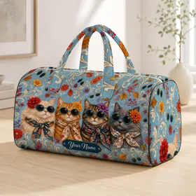 Four Chic Sunglasses Cats With Scarves And Florals For Autumn Travel Cat Lovers Gift Quilted Weekend Bag
