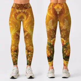 Golden Rose And Butterfly Botanical Garden For Glamorous Everyday Style For Women Leggings