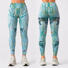 Sea Turtle Watercolor Ocean Wear For Coastal Travel Resort Days And Beach Getaways Leggings