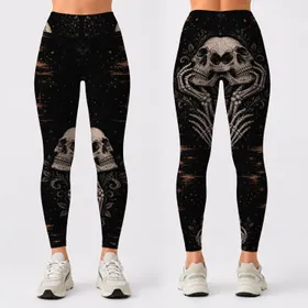 Gothic Skull And Skeleton Hand Punk Goth Outfit For Halloween And Alternative Style Leggings
