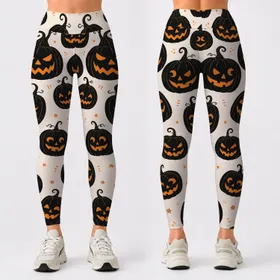 Black Jack O Lantern Pumpkin Motifs For Halloween Costumes And Spooky Everyday Style Leggings