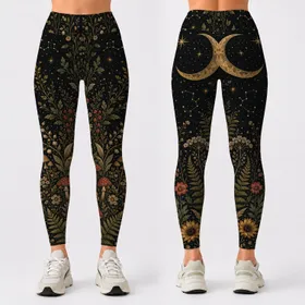 Vintage Celestial Mushroom Meadow For Dark Cottagecore Festival Nights And Everyday Wear Leggings