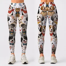Cute Cartoon Dog Collage For Everyday Dog Lover Outfits And Playful Weekend Wear Leggings