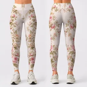 Blush Pink Rose Cottage Garden Floral For Romantic Everyday Outfits And Tea Parties Leggings
