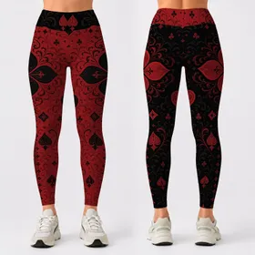 Red And Black Casino Suit Motifs For Las Vegas Nights And Statement Style For Women Leggings
