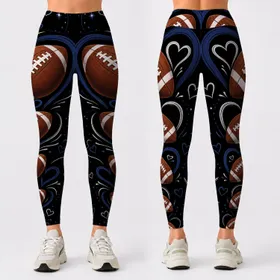 American Football Hearts On Black For Game Day Tailgate Athleisure Sports Mom Fans Leggings