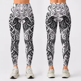 Nordic Tribal Knotwork Ornament For Monochrome Festival Streetwear And Yoga Style Leggings